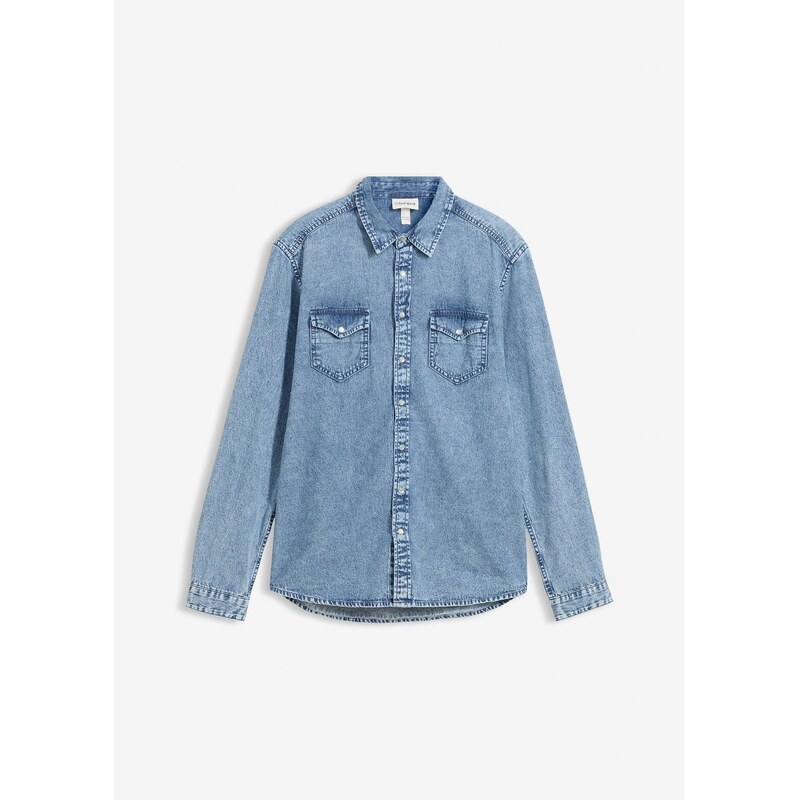 bonprix Džínsová košeľa, dlhý rukáv, z čistej bio bavlny, farba modrá 67879733