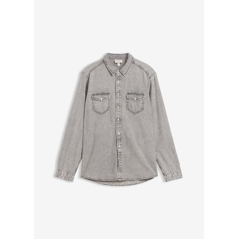 bonprix Džínsová košeľa, dlhý rukáv, z čistej bio bavlny, farba šedá 67879732