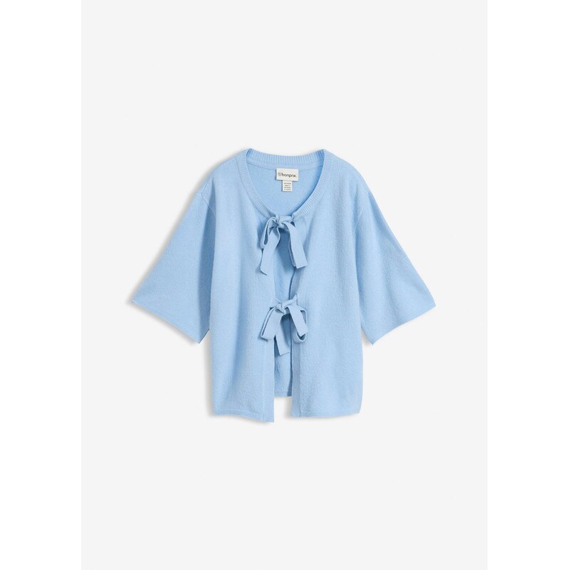 bonprix Jemne pletený sveter s mašľami, farba modrá 67879741