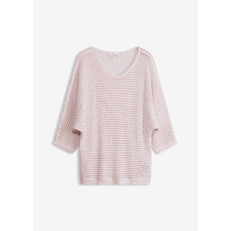 bonprix Pulóver, ažúrový, z viskózového mixu, farba ružová 67879855