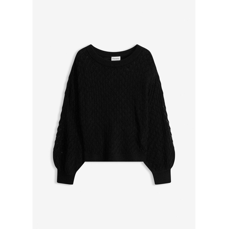 bonprix Ažúrový pulóver, farba čierna 67879857