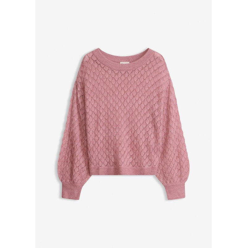 bonprix Ažúrový pulóver, farba ružová 67879856