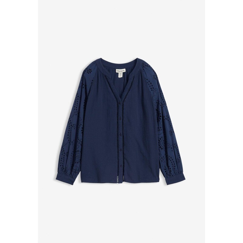 bonprix Tuniková blúzka zo vzdušného mušelínu, farba modrá 67879862