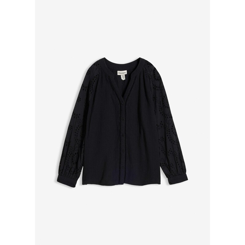 bonprix Tuniková blúzka zo vzdušného mušelínu, farba čierna 67879863