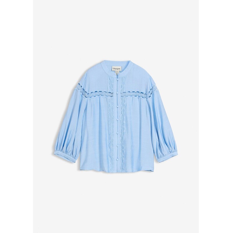 bonprix Blúzka z vyšívanej bavlny, farba modrá 67879868