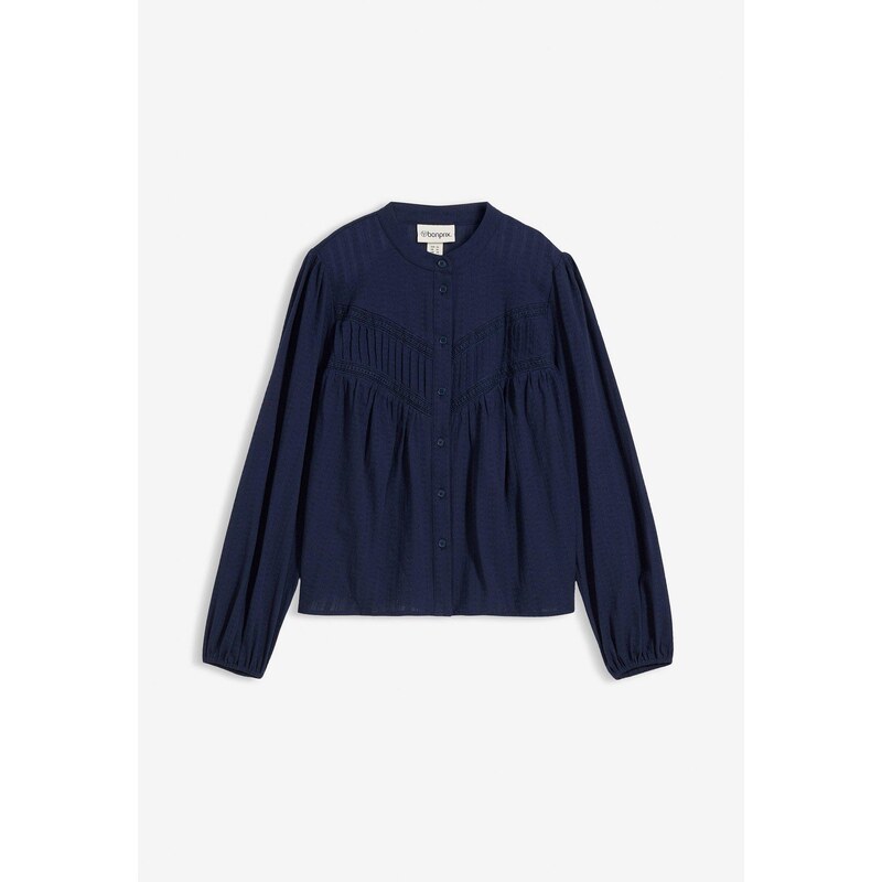 bonprix Blúzka z vyšívanej bavlny, farba modrá 67879873