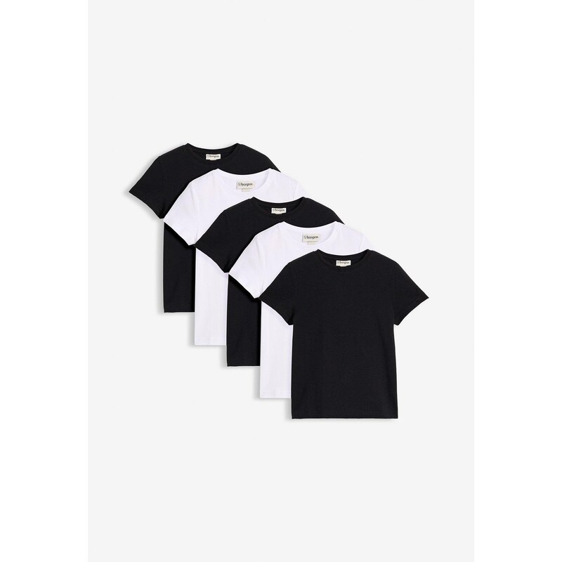 bonprix Tričko z elastického bio bavlneného mixu (5 ks), farba biela 67879884