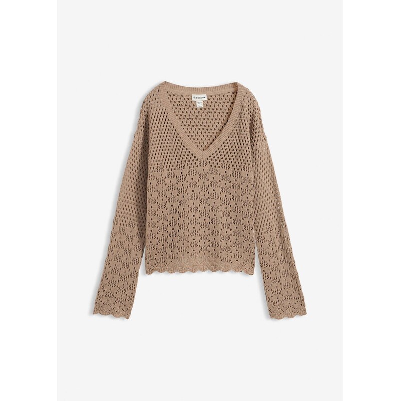 bonprix Ľahký ažúrový pulóver, farba hnedá 67879945