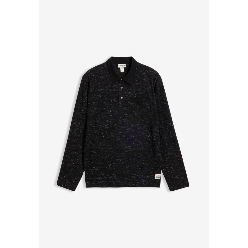 bonprix Polo tričko s tkaným golierom, dlhý rukáv, farba čierna 67879954