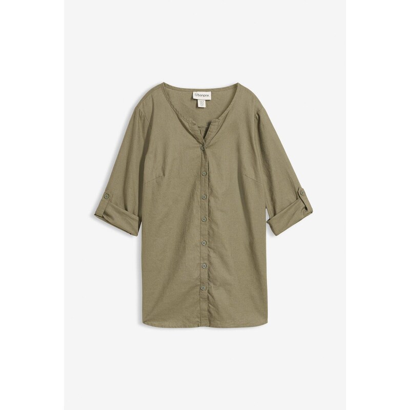 bonprix Plátená blúzka, 3/4-rukáv, farba zelená 67879963