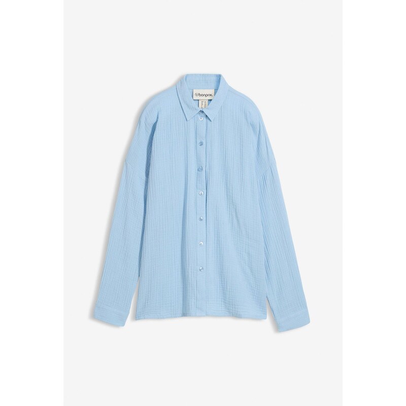 bonprix Košeľová blúza z mušelínu, farba modrá 67879979