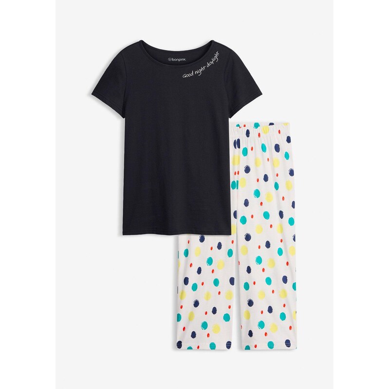 bonprix Capri pyžamo z čistej bavlny, farba čierna 67879996