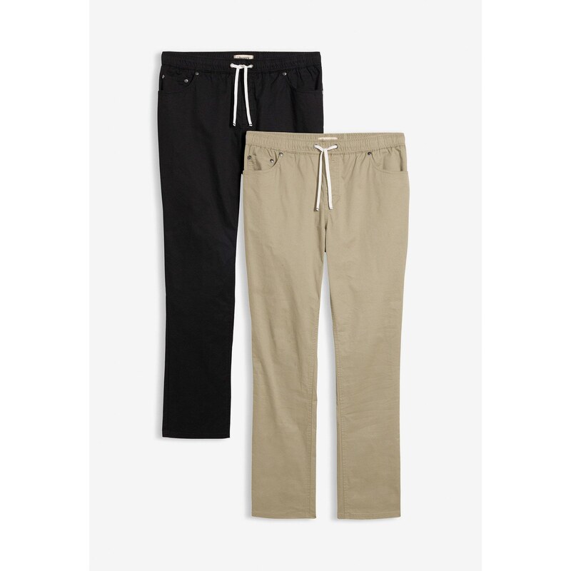 bonprix Strečové nohavice bez zapínania, Regular Fit, Straight (2 ks), 67880000