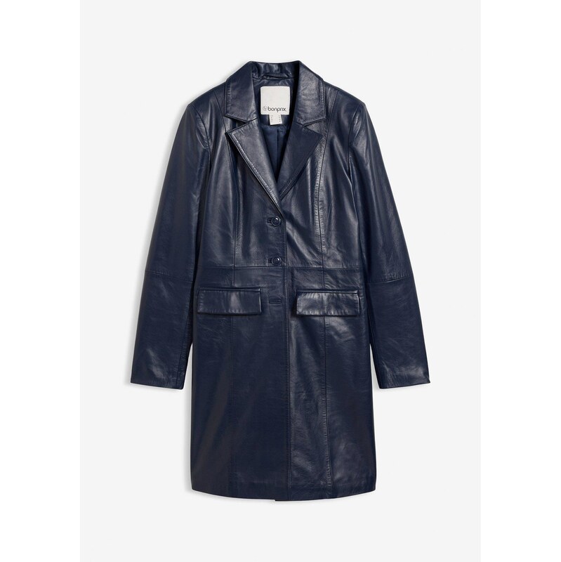 bonprix Krátky blejzer, jahňacia koža nappa, farba modrá 67880424