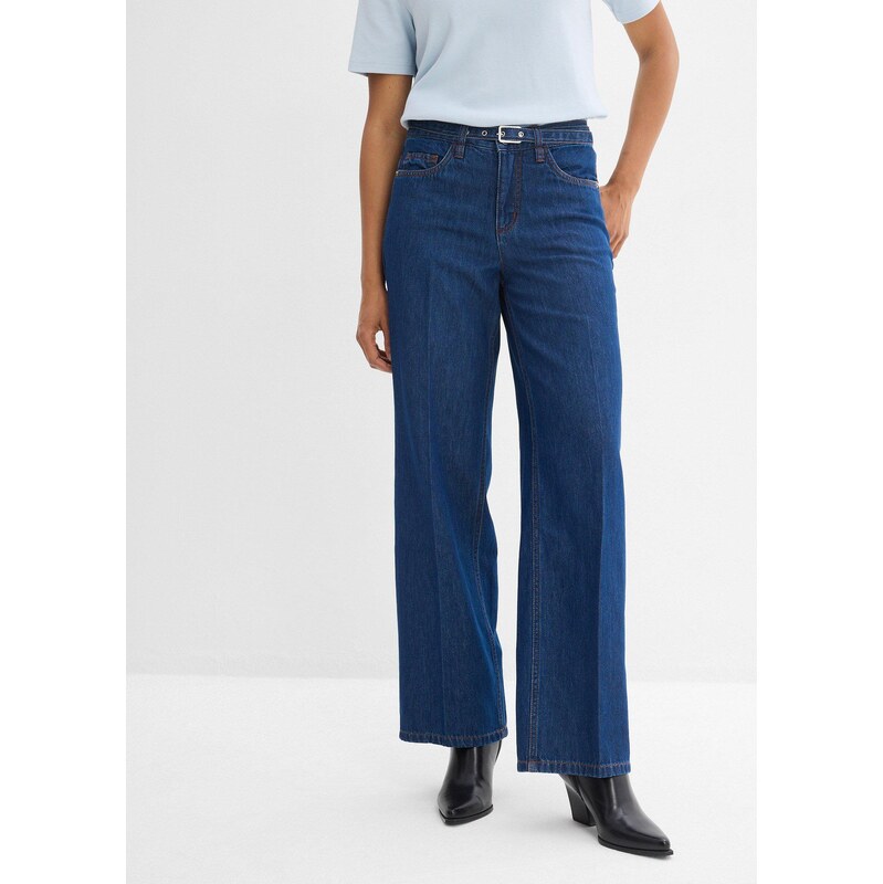 bonprix Loose Straight džínsy Mid Waist, farba modrá 67879491
