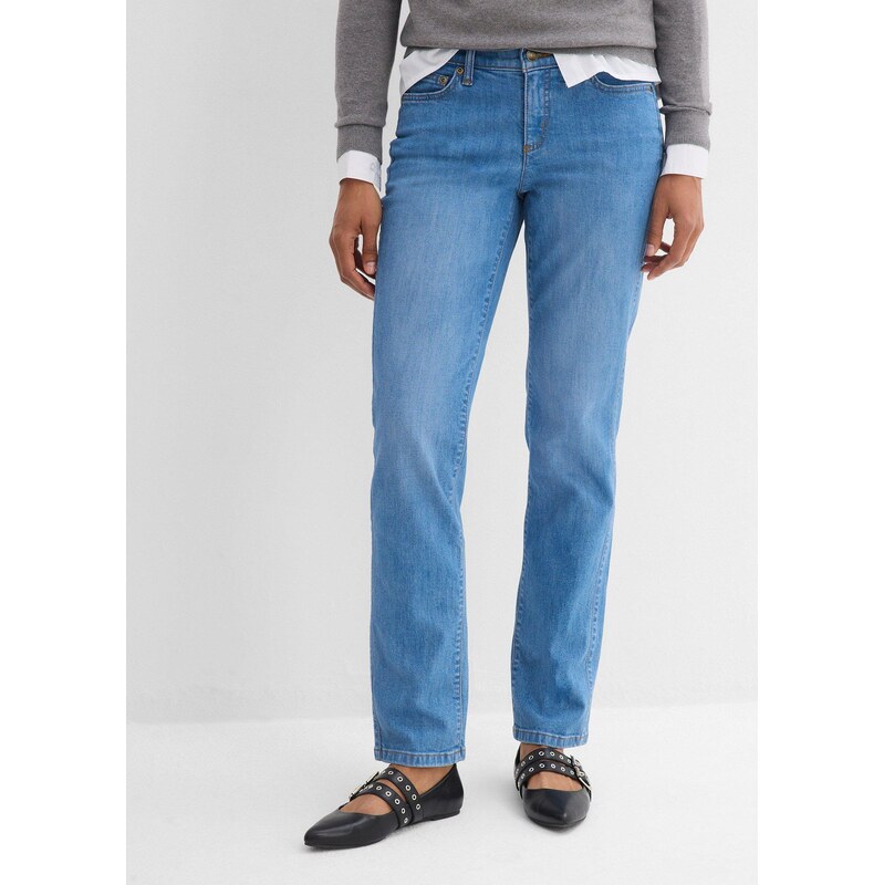 bonprix Strečové džínsy Straight, stredná výška pásu, farba modrá 67879982