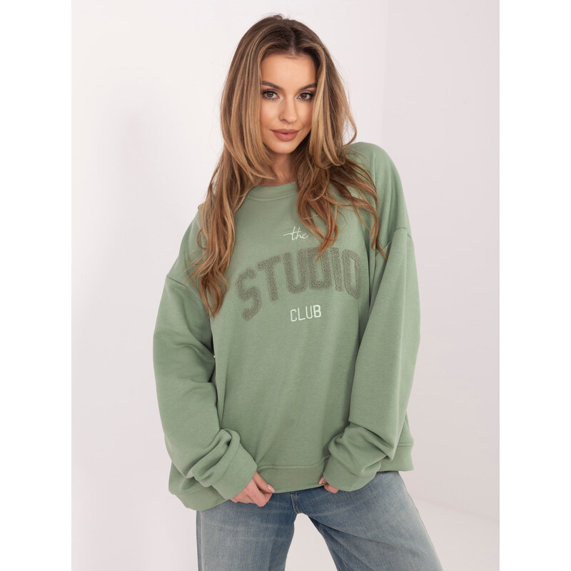 RELEVANCE Pistáciová oversize mikina s výšivkou 67883366