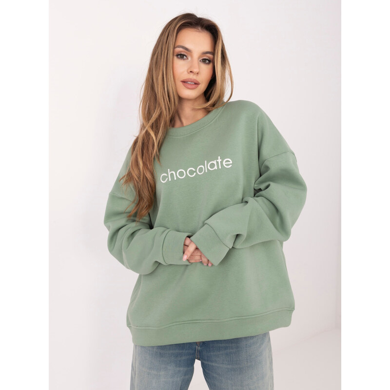 RUE PARIS Oversize pistáciová mikina s výšivkou 67883364