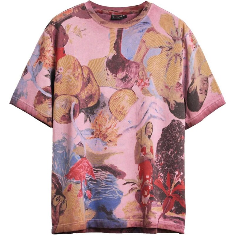 Desigual Tričko svetlomodrá / svetlohnedá / svetloružová / červená 67890720