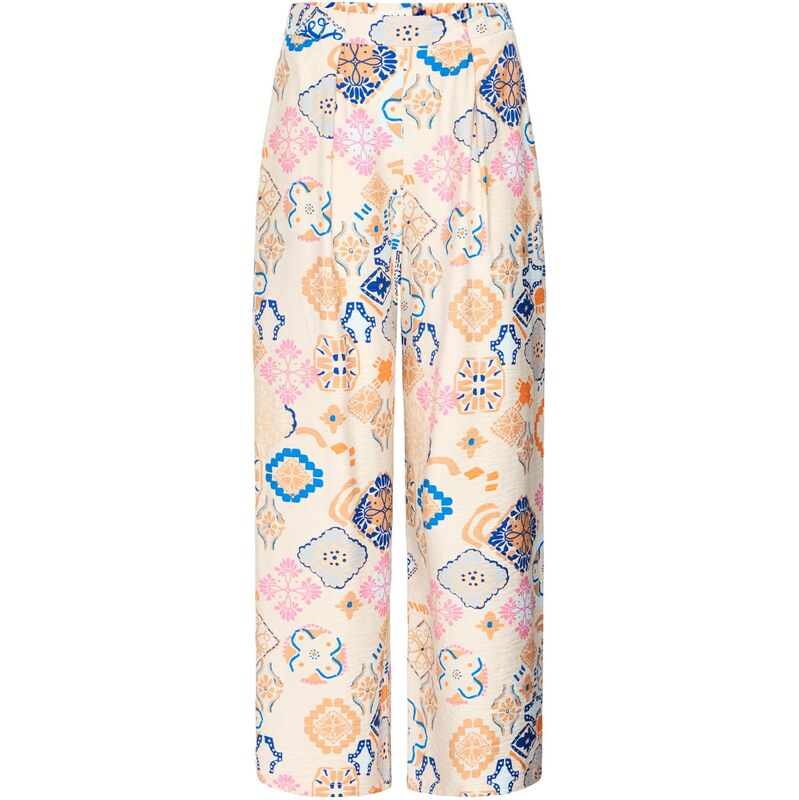 ICHI Plisované nohavice IHLANCIE krémová / modrá / svetlooranžová / 67890816