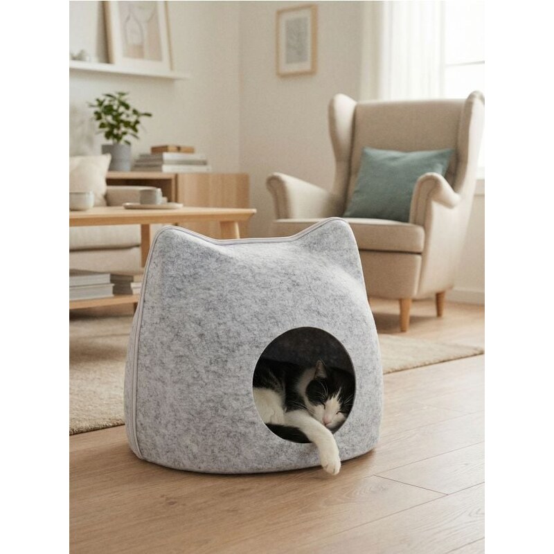 Sinsay - Domček pre mačku s plsteným povrchom - svetlošedá 67895712