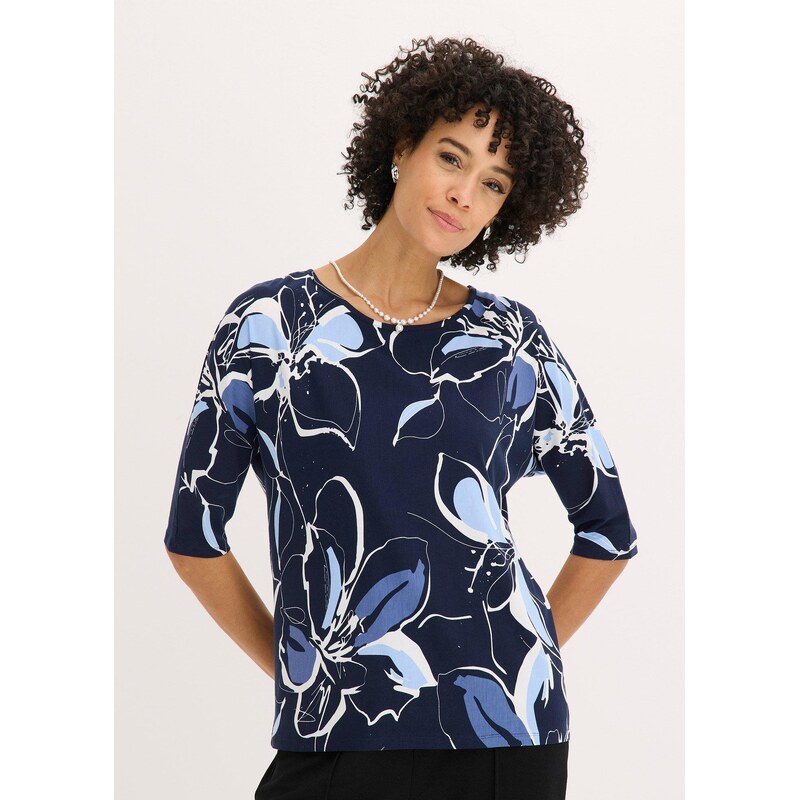 bonprix Tričko s kvetovanou potlačou, farba modrá 67879529