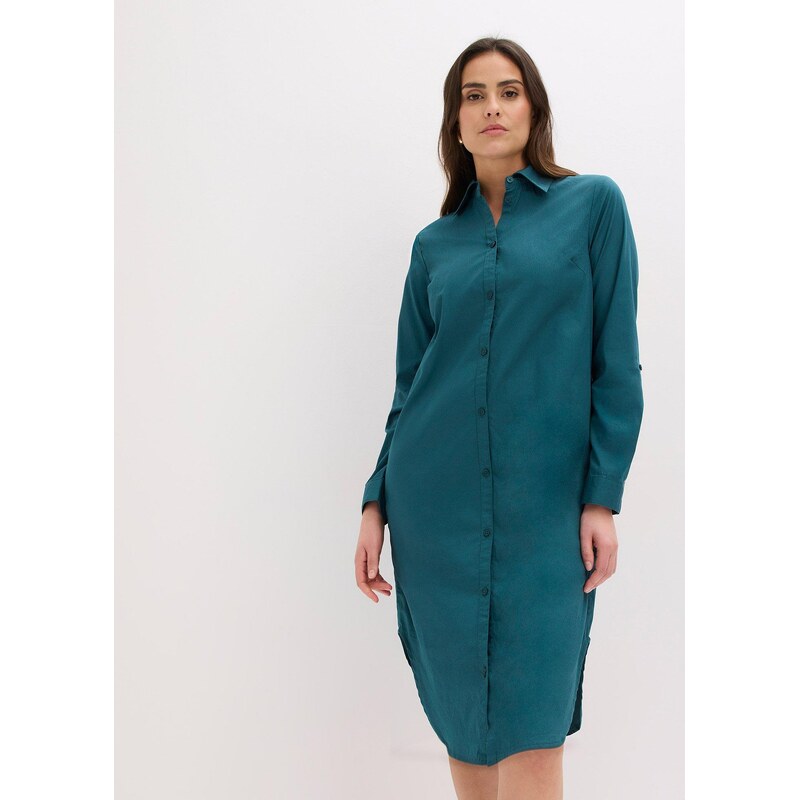 bonprix Košeľové blúzkové šaty z bavlneného popelínu, farba modrá 67879534