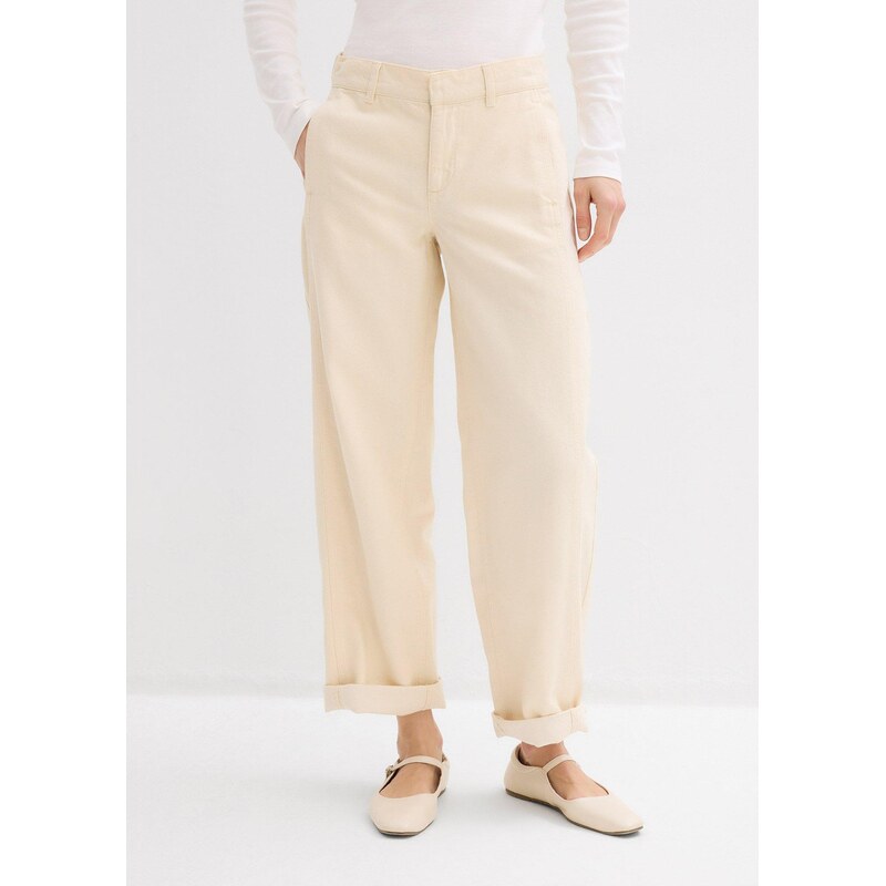 bonprix Džínsy barrel, stredná výška pásu, farba biela 67879538