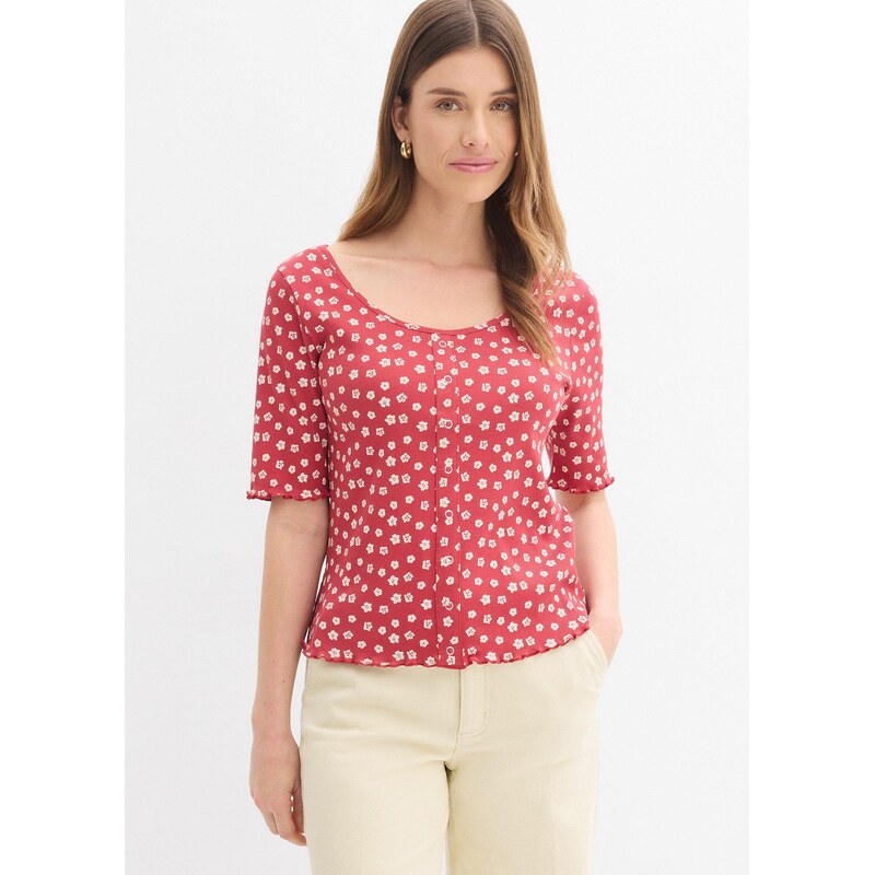 bonprix Tričko, vrúbkované, s kvetovanou potlačou, polovičný rukáv, 67879710