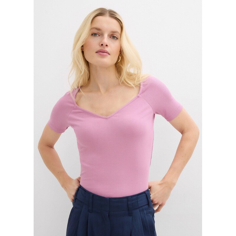 bonprix Vrúbkované tričko z viskózového mixu, farba ružová 67879790
