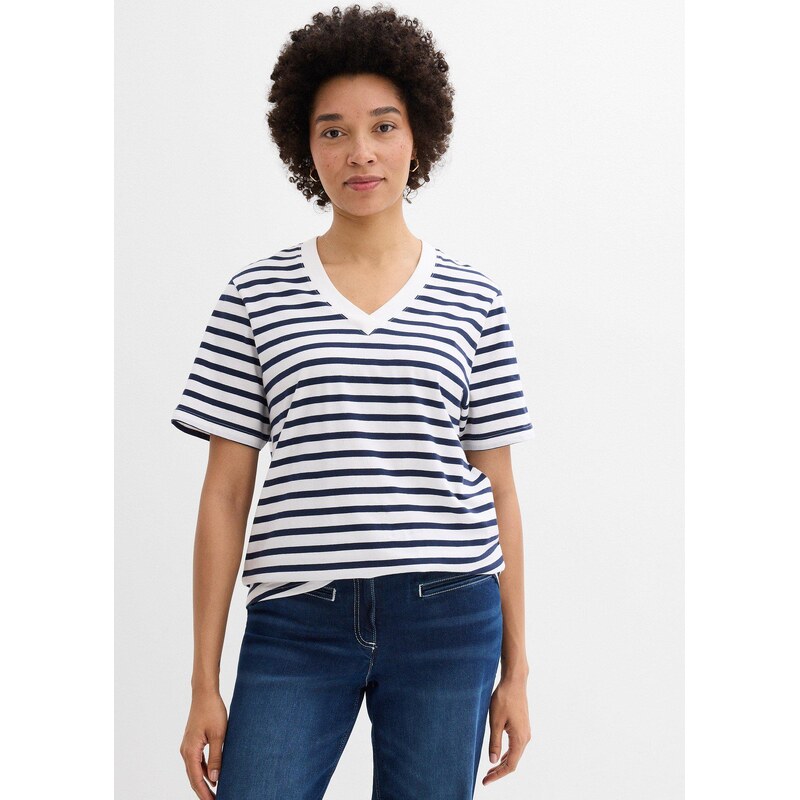 bonprix Široké dlhé tričko, V-výstrih (5 ks), krátky rukáv, farba 67879944