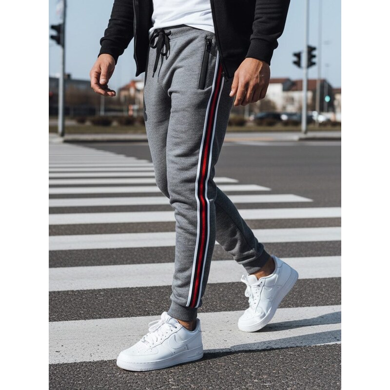 Buďchlap Trendové antracitové tepláky s pásikmi 31974128