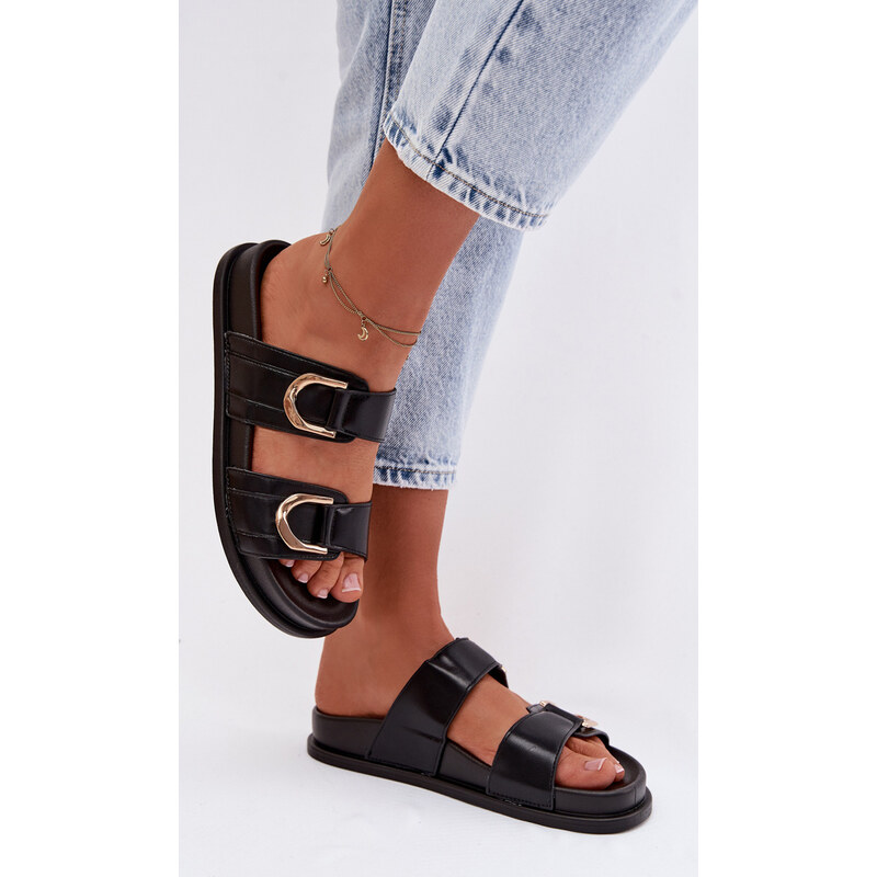 Kesi Dámske šľapky z eko kože s pásikmi Rosinessa čierne 67901807