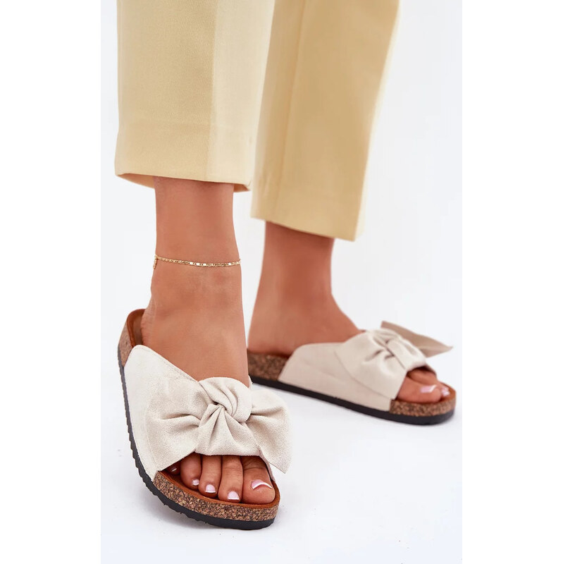 Kesi Béžové dámske šľapky na korkovej podošve s mašľou 67901815