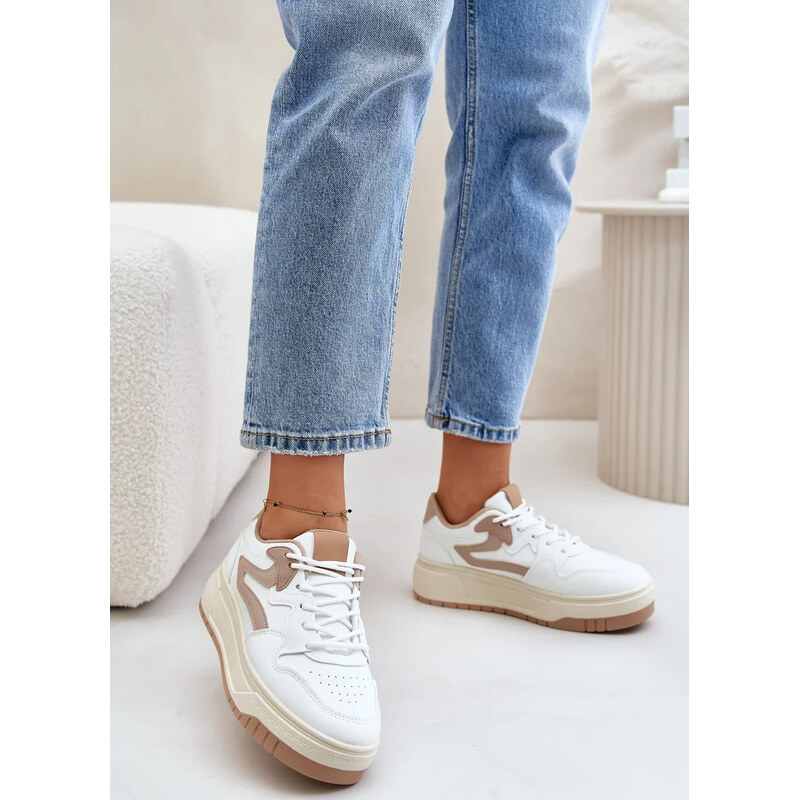 Kesi Bielo-béžové dámske tenisky z eko kože na platforme Henizore 67901884