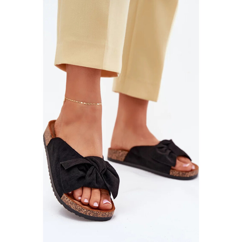 Kesi Dámske šľapky na korkovej podošve s mašľou čiernej 67901905