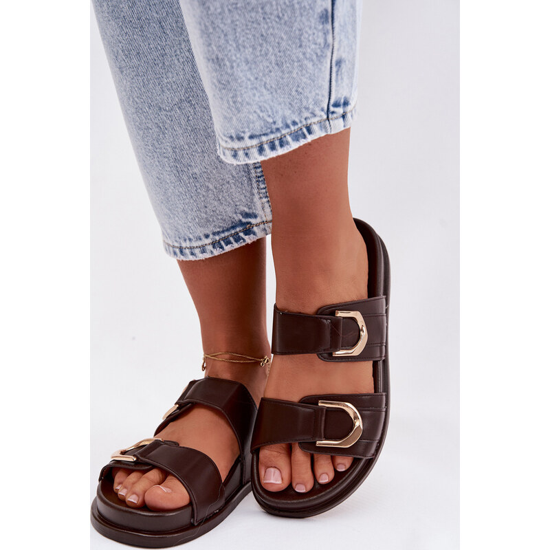 Kesi Hnedé dámske šľapky z eko kože s opaskami Rosinessa 67901911