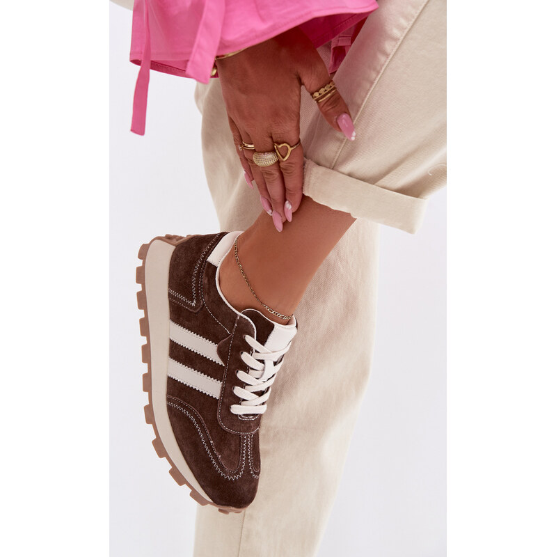 Kesi Čokoládové dámske semišové sneakersy na platforme S.Barski 67901926