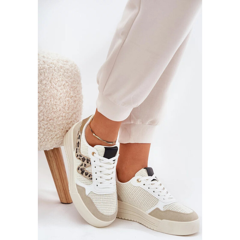 Kesi Béžové dámske športové tenisky na platforme s panterím vzorom 67901936