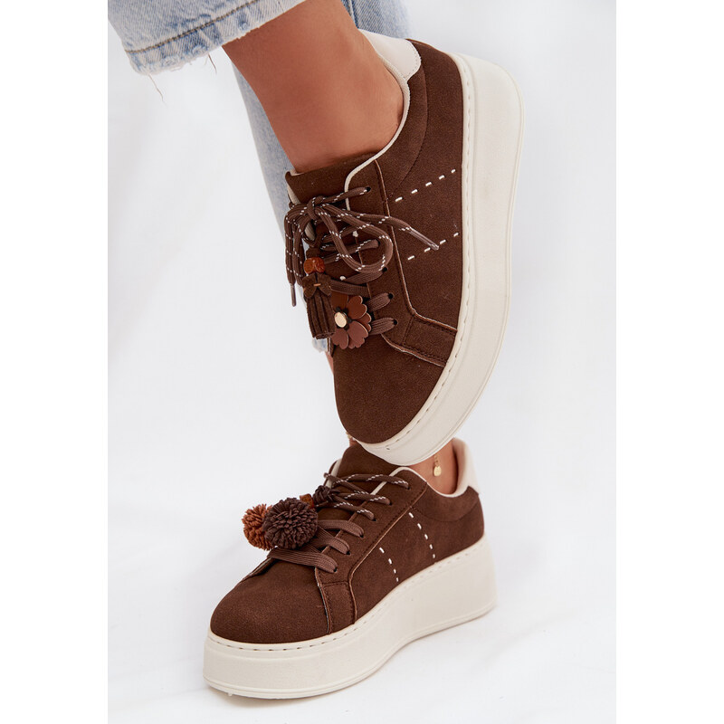 Kesi Čokoládové dámske tenisky na platforme s ozdobnými brmbolcami 67901945