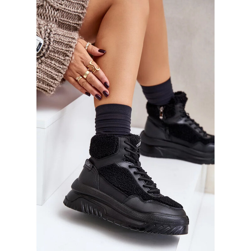 Kesi Čierne dámske tenisky na platforme s baránkovým kožúškom Lee 67901971