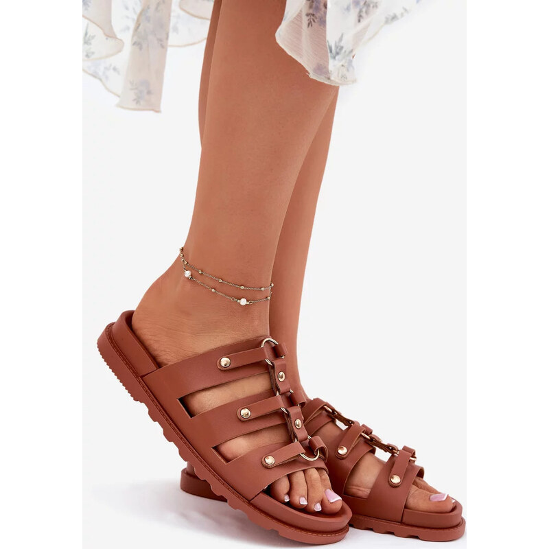 Kesi Dámske šľapky s opaskami – camel 67901978