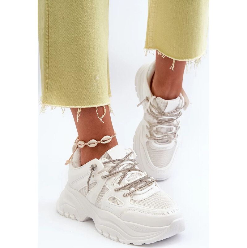 Kesi Biele dámske tenisky na masívnej podrážke s ozdobným šnurovaním 67901988
