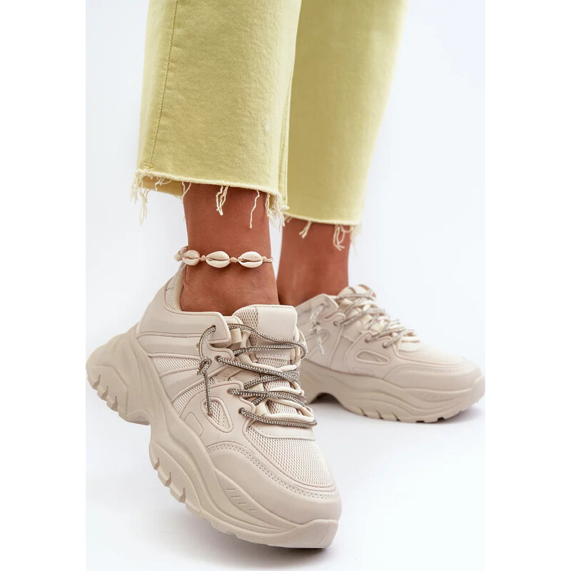 Kesi Béžové dámske tenisky na robustnej podrážke s ozdobným šnurovaním 67902005