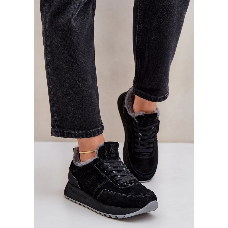 Čierne semišové dámske tenisky s kožúškom a lesklým prvkom Big Star Hi 67902040