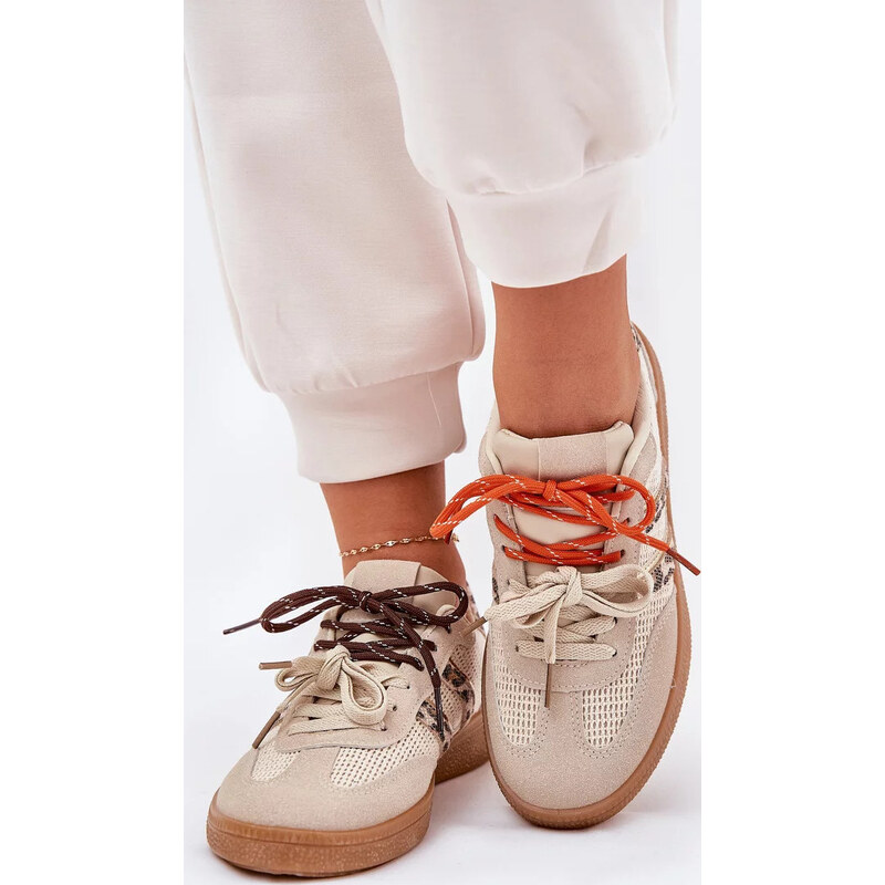 Kesi Béžové s panterím vzorom dámske tenisky s dvojitým šnurovaním 67902130