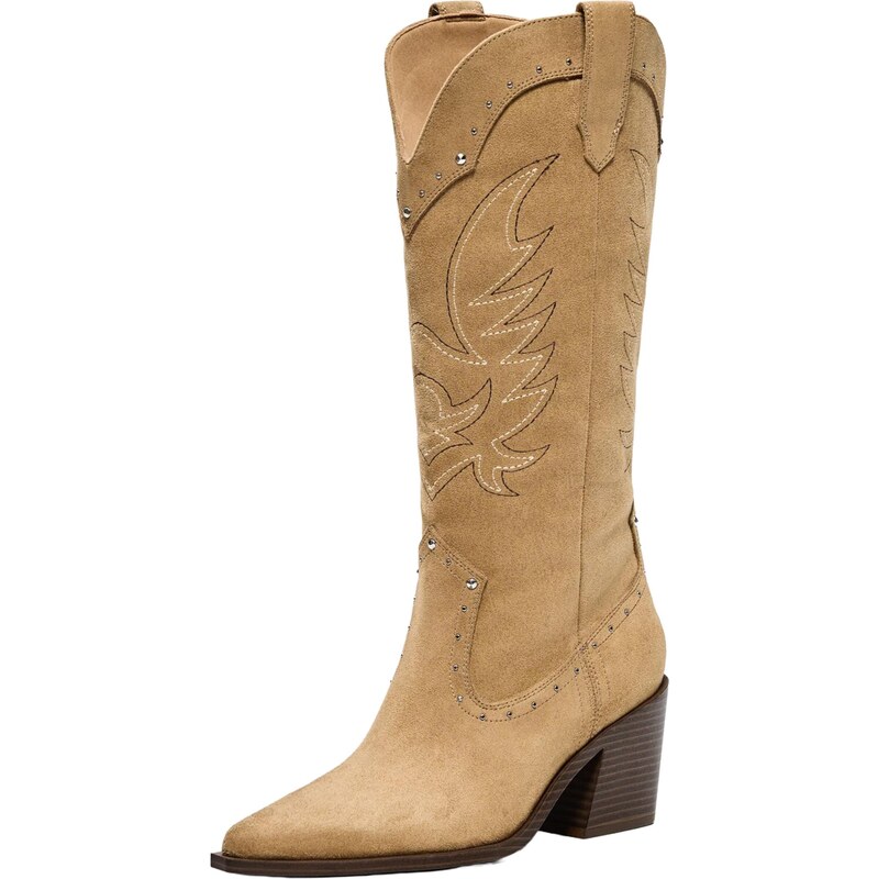 Bershka Kovbojské čižmy béžová / čokoládová / strieborná / biela 67903341