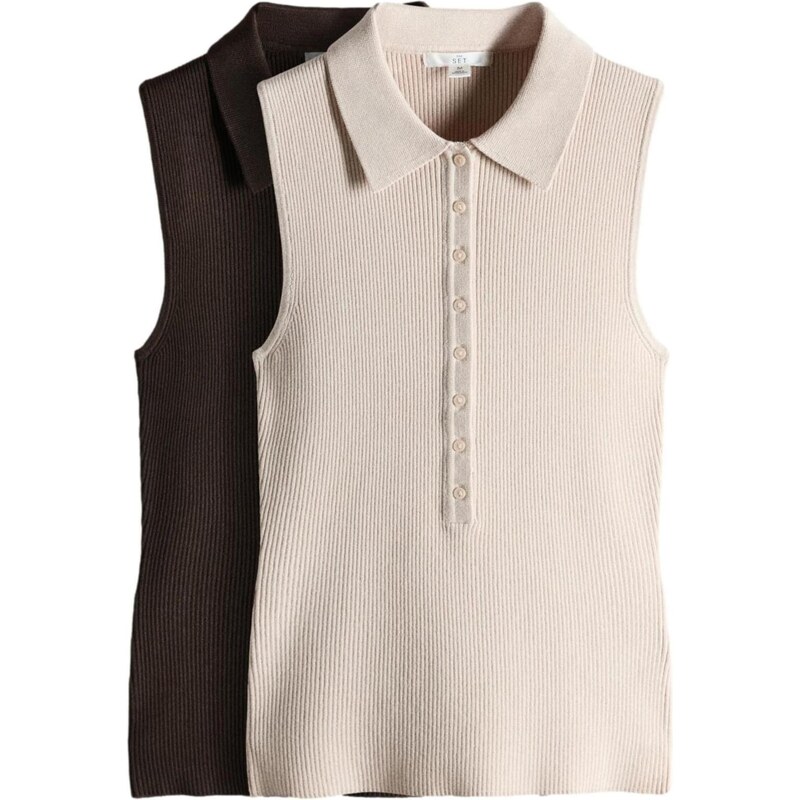 The Set Tričko sivobéžová / čierna 67903348