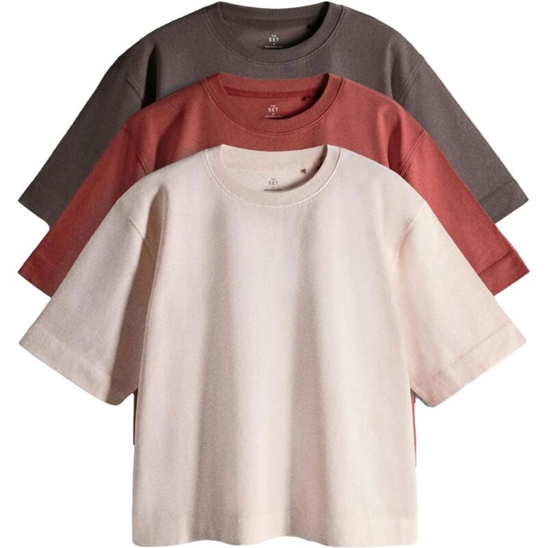 The Set Tričko krémová / tmavosivá / bordová 67903349