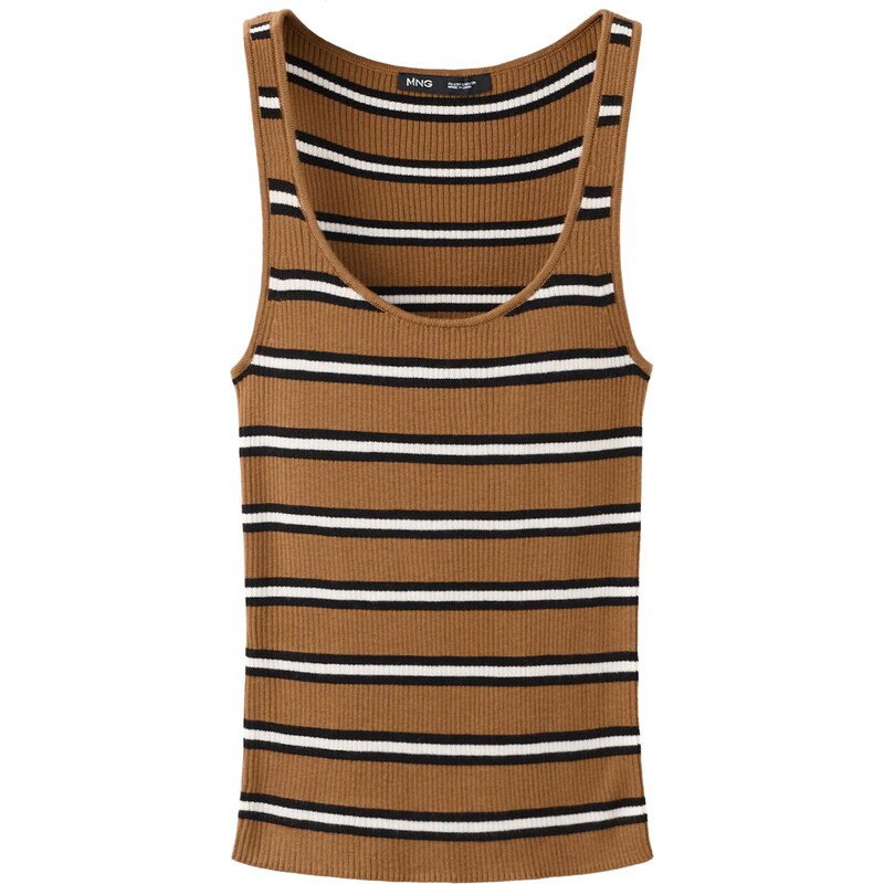 MANGO Vyšívaný top LUKO karamelová / čierna / biela 67903933